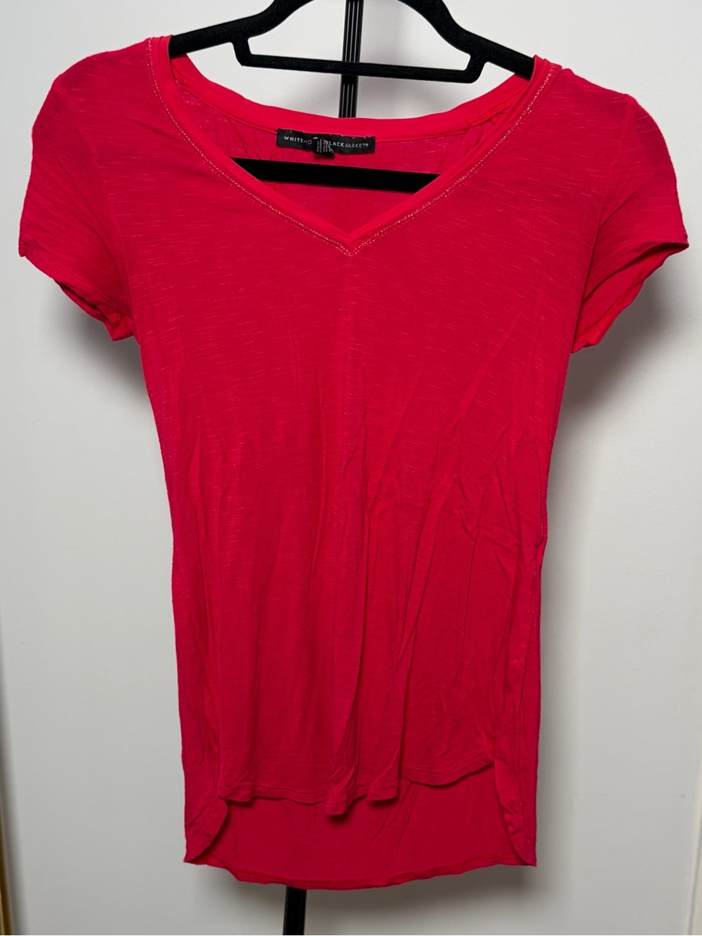 White House Black Market Red V-Neck Short Sleeve Tee